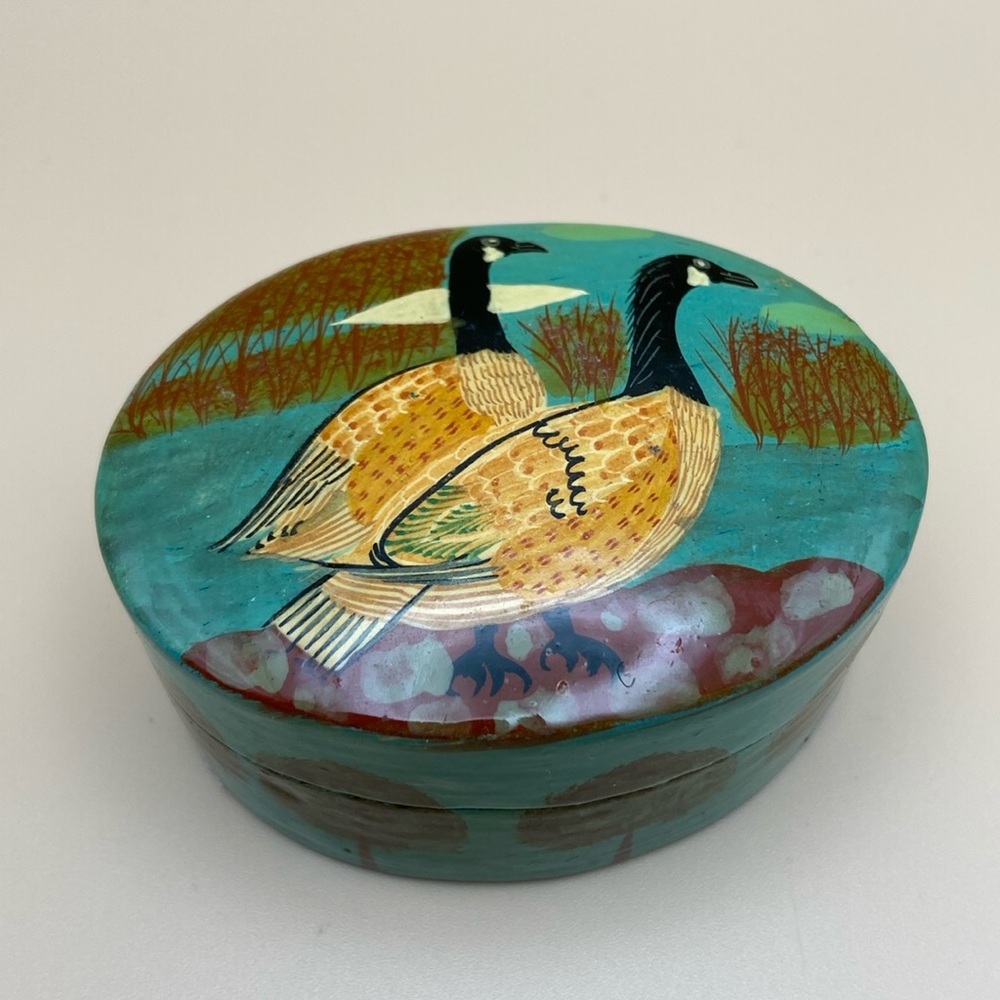 Kashmir Paper Maché Trinket Box with Geese